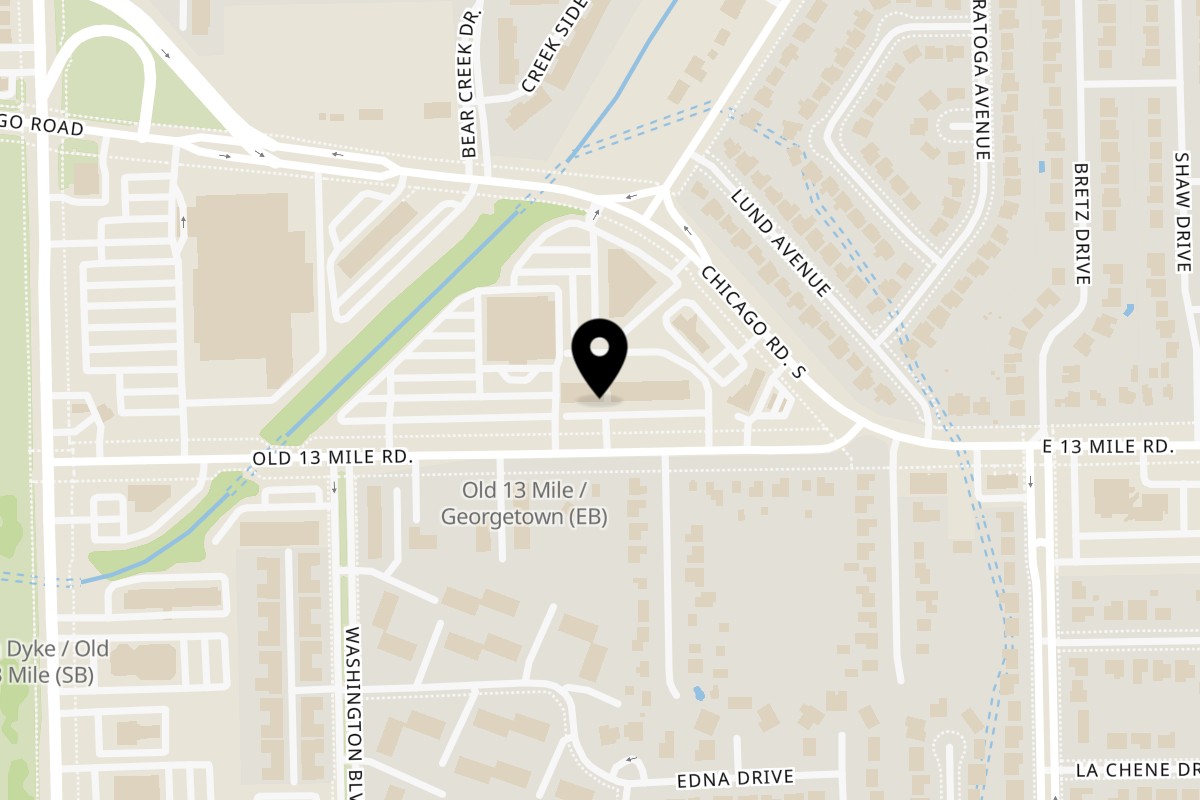 Map showing the location of Som Jai Thai Cuisine on 8397 E Thirteen Mile Rd in Warren